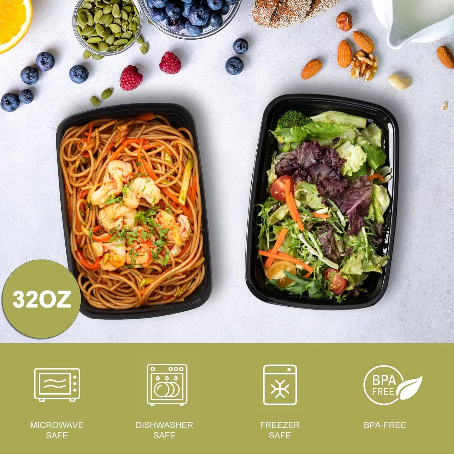15 Pack- Meal Prep Containers 32oz, Plastic Food Prep Containers Reusable, Leakproof To Go Food Containers with Lids, BPA-Free, Microwave/Dishwasher/Freezer Safe