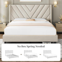 Yaheetech Queen Bed Frame Upholstered Platform Bed with Wing Side/Wooden Slat Support/Tufted Headboard with Wing Side/Mattress Foundation/No Box Spring Needed,Beige Queen Bed