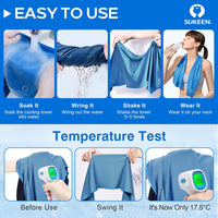 Sukeen 4-Pack Cooling Towels (40"x12") – Instant Relief for Sports, Gym, Workout & Outdoor Activities – Soft, Reusable, Breathable Microfiber with Carry Pouches