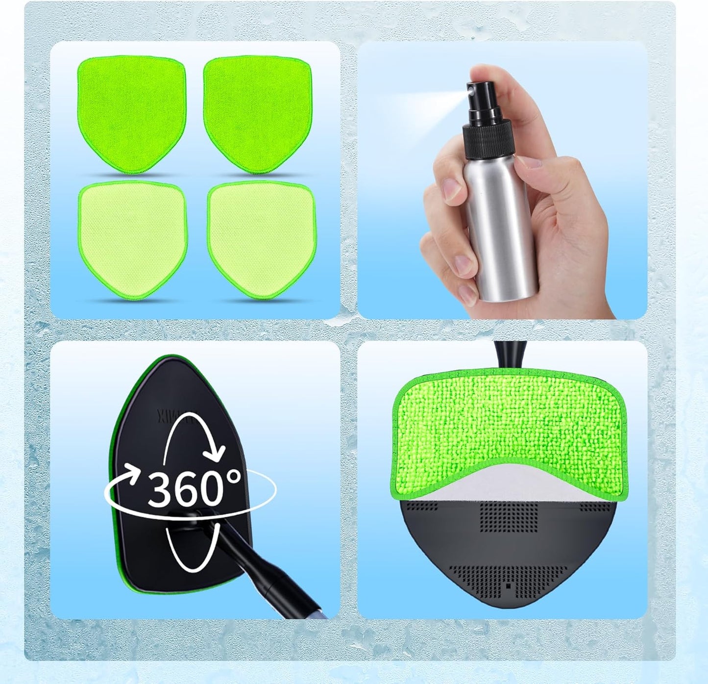 XINDELL Extendable Windshield Cleaner for Car, Long Handle Car Interior Glass Cleaning Tool with Pivot Head – Reusable Microfiber Pads, Streak-Free Auto Detailing Kit for SUV Truck