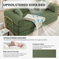 4-in-1 Folding Convertible Sofa Bed, 78 Inch Oversized Corduroy Upholstered Boneless Couch, Loveseat Sleeper with Pull Out Bed, Floor Sofa Modular Futon Couch for Living Room Bedroom Lounge, Green