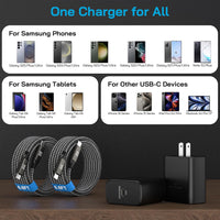 45W Super Fast Charger Type C, [2 Pack] 45 Watt USB-C Charger PD/PPS Wall Charging Block for Samsung Galaxy S25 Ultra/S25+/S25/S24/S23 Ultra/S23+/S22 Ultra/S22+/S20 Ultra, Tab S8(with 2X 6.6ft Cable)