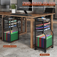 5-Tier Rolling File Cart with Hanging File Folders, Mobile Desk File Organizer on Lockable Wheels, Wood & Mesh Paper Letter Sliding Trays Organization for Office, Home, School, Patent