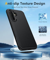 FNTCASE for Samsung Galaxy A16-5G Case: Dual Layer Protective Heavy Duty Cell Phone Cover with Non Slip Textured Back - Shockproof Rugged Military Grade Drop Protection Bumper Tough Black