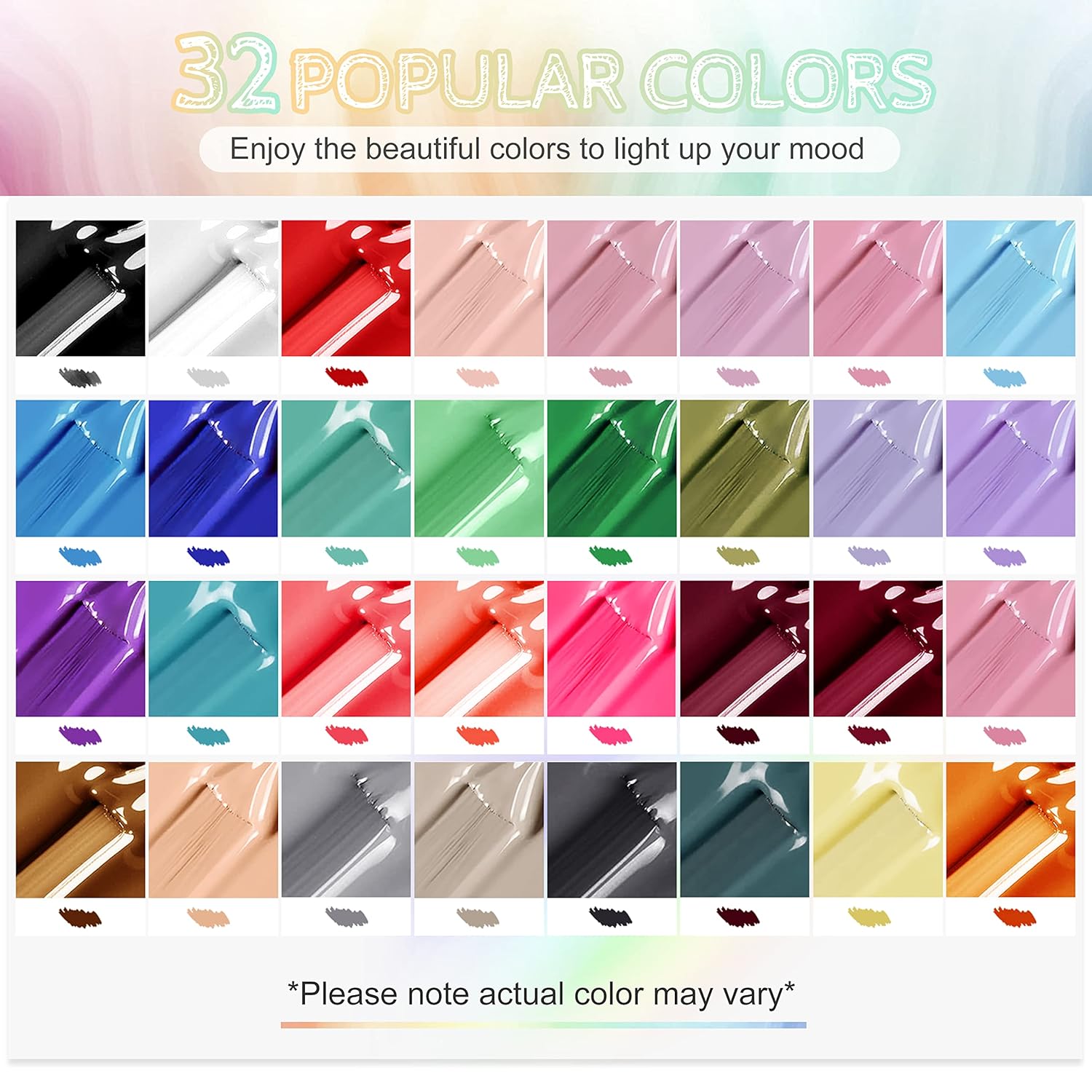 JODSONE 36 PCS Gel Nail Polish Set - 32 Colors, Base Coat, Top Coat, Gifts for Women - Cart Shape
