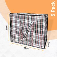 ANSIO Large Laundry Bags Pack of 5 Storage Bags Reusable Laundry Bags with Zips Ideal for Moving House Clothing & Wardrobe Storage (60L x 25W x 50H cm)