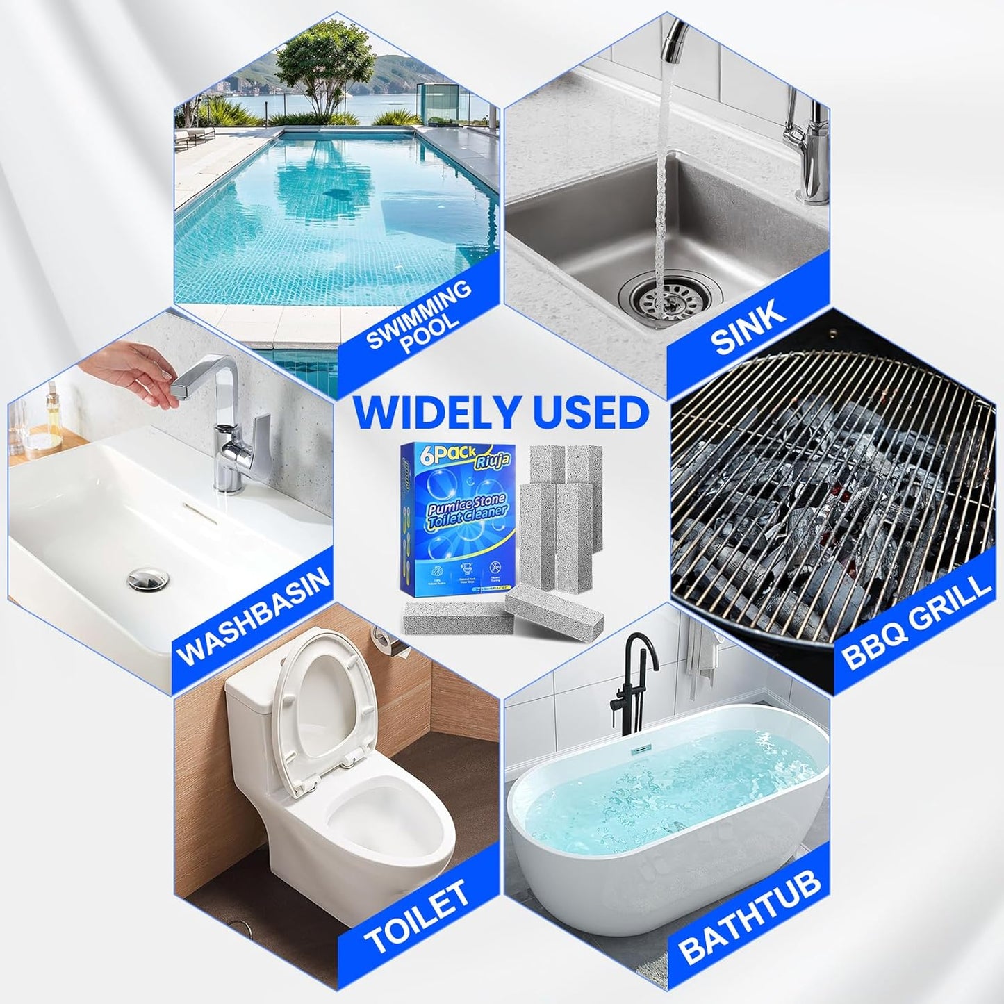 6 Pack Pumice Stone Toilet Bowl Cleaner, Pumice Stone for Cleaning, Powerfully Cleans Toilets, Bathtubs, Grills, Swimming Pools, Sinks