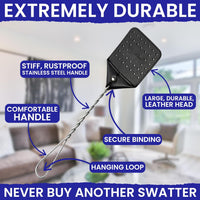 2 Leather Fly Swatter for Indoors. Long Handle, Heavy Duty Fly Swatter Manual Multi Pack. Flyswatters Heavy Duty Flyswatter 2 pack. Flies Swater Includes 4 Sticky Window Bug Traps. Mata Moscas Outdoor