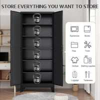 75.2" Tall Storage Cabinet, Pantry Storage Cabinets with 2 Door and 5 Adjustable Shelves, Black Kitchen Food Cabinet, Metal Utility Cabinets for Kitchen, Dinning Room, Laundry Room