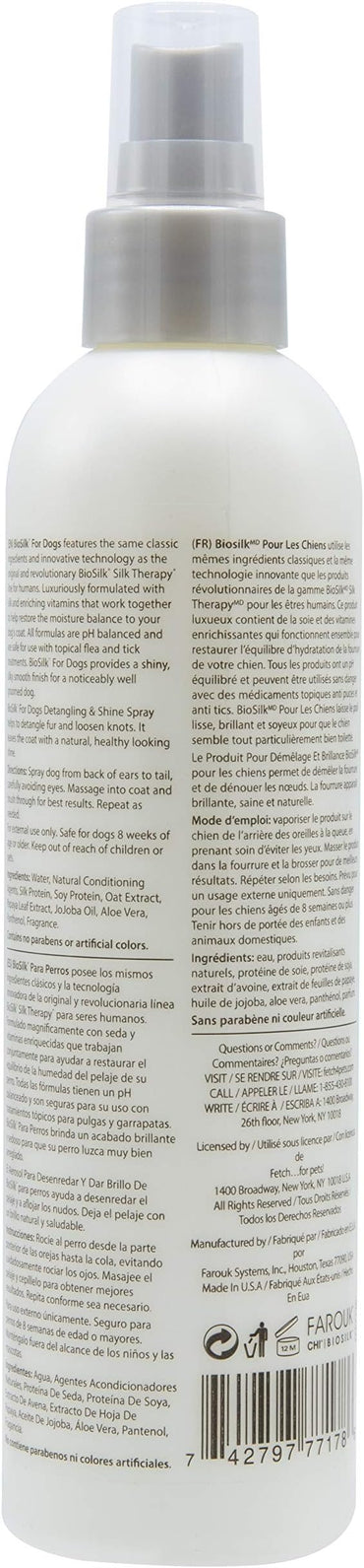 BioSilk for Dogs Silk Therapy Detangling Plus Shine Mist for Dogs | Best Detangling Spray for All Dogs & Puppies for Shiny Coats and Dematting | 8 Oz Bottle (Packaging May Vary),WHITE (Pack of 1)