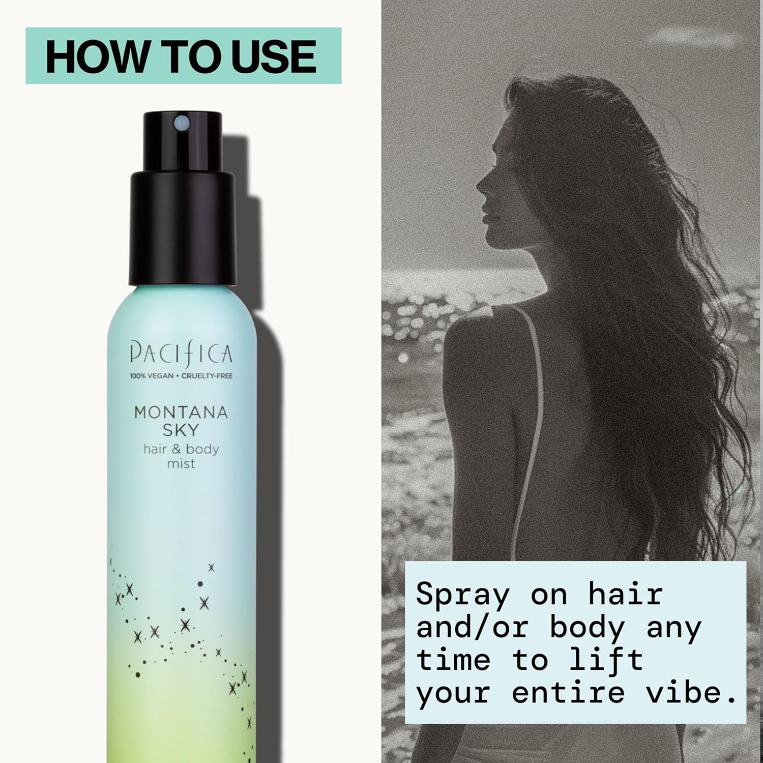 Pacifica Hair Mist Perfume & Full Body Spray for Women - Montana Sky Body Mist Fragrance w/Cedarwood, Elderflower, Black Pepper, Sage & Sandalwood Clean Beauty Alcohol-Free, Vegan & Cruelty-Free 5 oz - Cart Shape