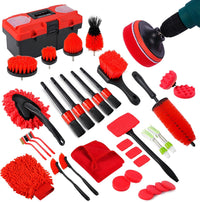 35Pcs Car Detailing Kit, Car Cleaning Kit with Windshield Cleaning Tool and Tool Box, Interior & Exterior Auto Care Supplies and Brushes (B：35PCS-R)