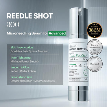 VT COSMETICS CICA Reedle Shot 300, Advanced Night Exosome, Microneedling Serum, Centella Asiatica, Hyaluronic Acid, Propolis, Soft Skin, Regeneration, Glass Skin, Korean Skin Booster 1.69Fl Oz (50ml)