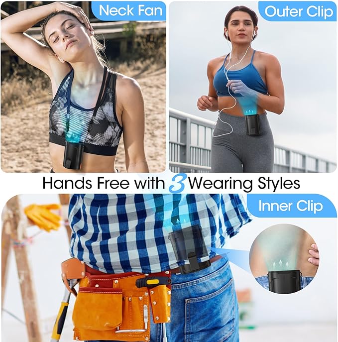 2025 AI Portable Fan Rechargeable, 4 Speeds 6600RPM Strong Airflow, Personal Waist Fan with up to 25H of Working Time, Hands-Free Hanging Neck Fan, Wearable Belt Fan for Camping, Outdoor, Jobsite