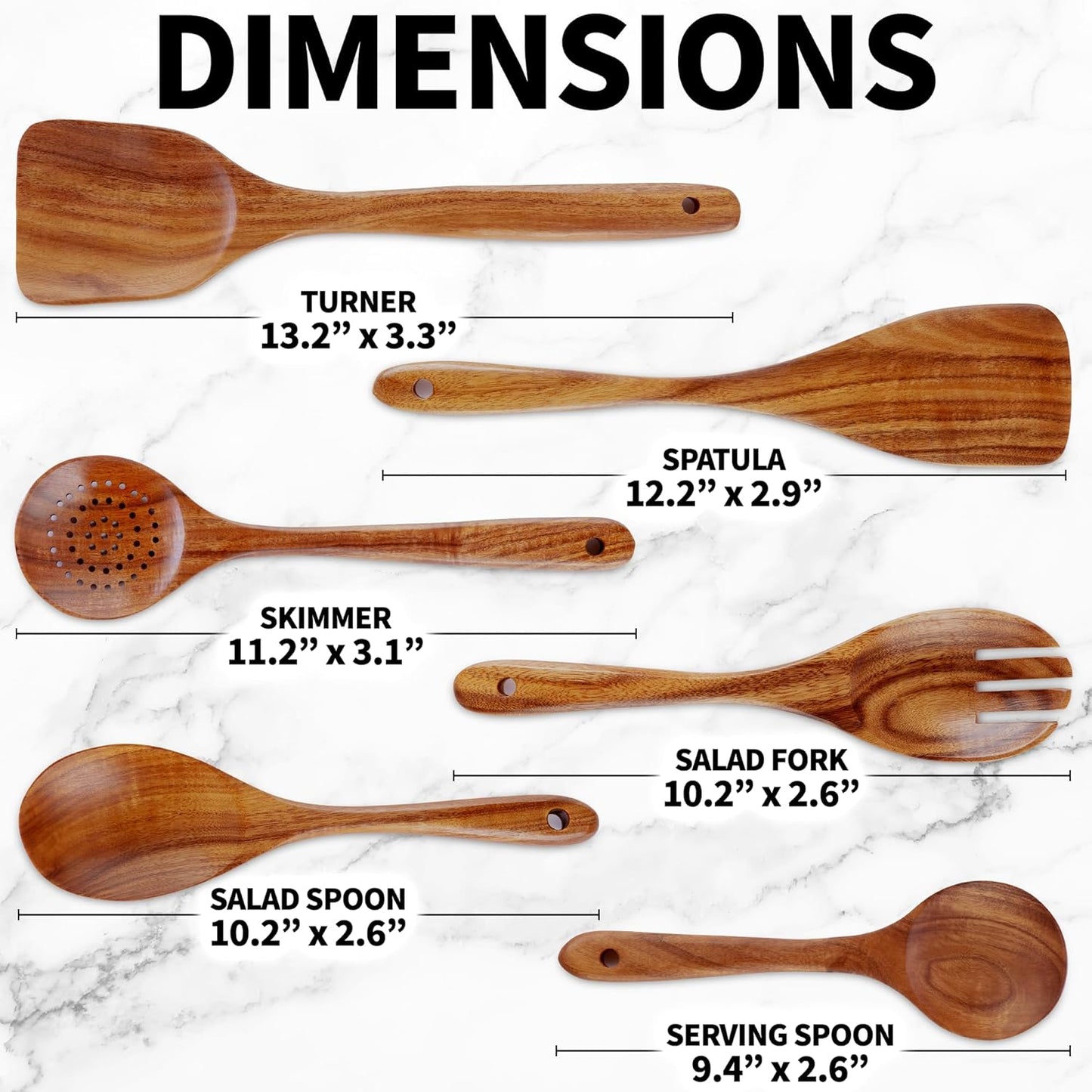 Zulay Kitchen 6-Piece Wooden Spoons for Cooking - Smooth Finish Teak Wood Utensils - Soft Comfort-Grip Cooking Wood Spoons Non-Stick Teak Easy to Clean Utensils Heat Resistant Non-Scratch Spoon Sets