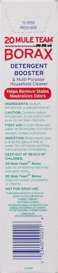 20 Mule Team All Natural Borax Detergent Booster & Multi-Purpose Household Cleaner, 65 Ounce, 4 Count