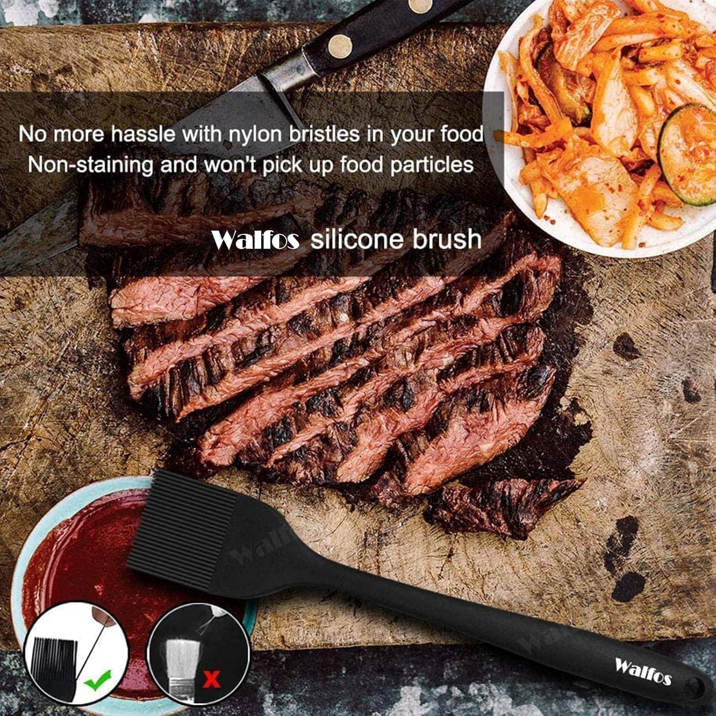 Walfos 600°F Heat Resistant Silicone Basting Brushes BPA Free Pastry Brush, Spread Oil Butter Sauce for BBQ Grill Baking Kitchen Cooking, Dishwasher Safe (2 SIZE)