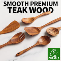 Zulay Kitchen 6-Piece Wooden Spoons for Cooking - Smooth Finish Teak Wood Utensils - Soft Comfort-Grip Cooking Wood Spoons Non-Stick Teak Easy to Clean Utensils Heat Resistant Non-Scratch Spoon Sets