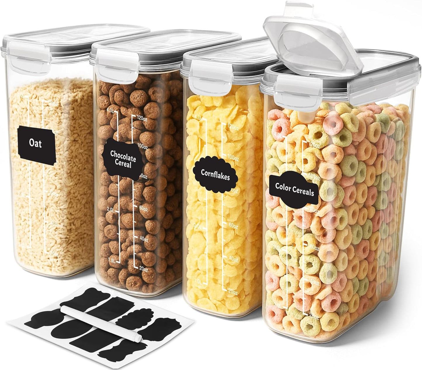 Utopia Kitchen Cereal Containers Storage Set – 4 Pack 4L(135.2 oz) Airtight Food Storage Containers with Lids, BPA-Free Cereal Dispensers for Pantry Organization and Storage (Clear)