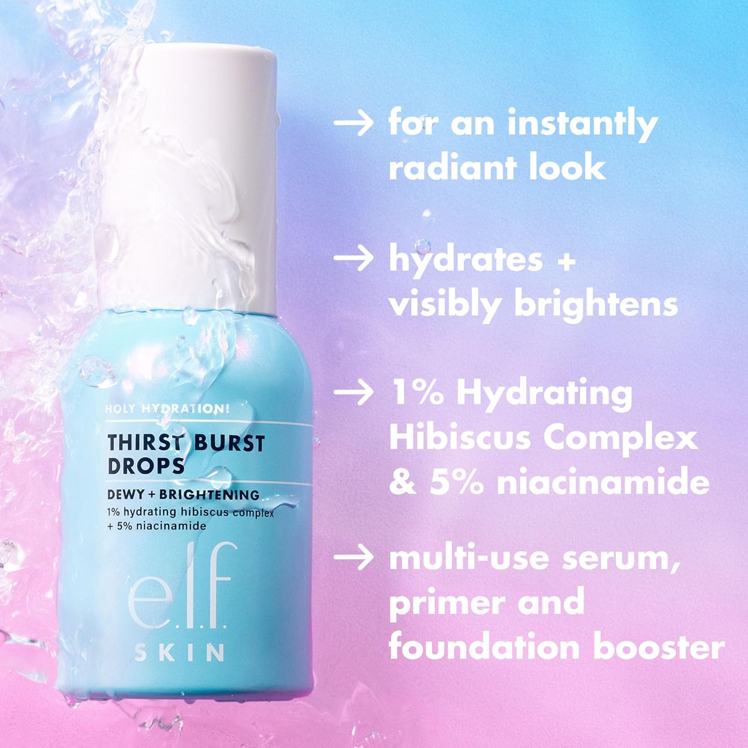e.l.f. SKIN Holy Hydration! Thirst Burst Drops with Hyaluronic Acid, Vegan Serum - Cart Shape