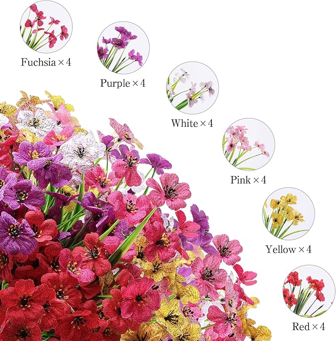 24 Bundles Artificial Flowers for Outdoor,No Fade Fake Plastic Flowers Faux Plants for Decoration Hanging Planters Indoor Outside Garden Porch Window Box Home Wedding Farmhouse - Cart Shape