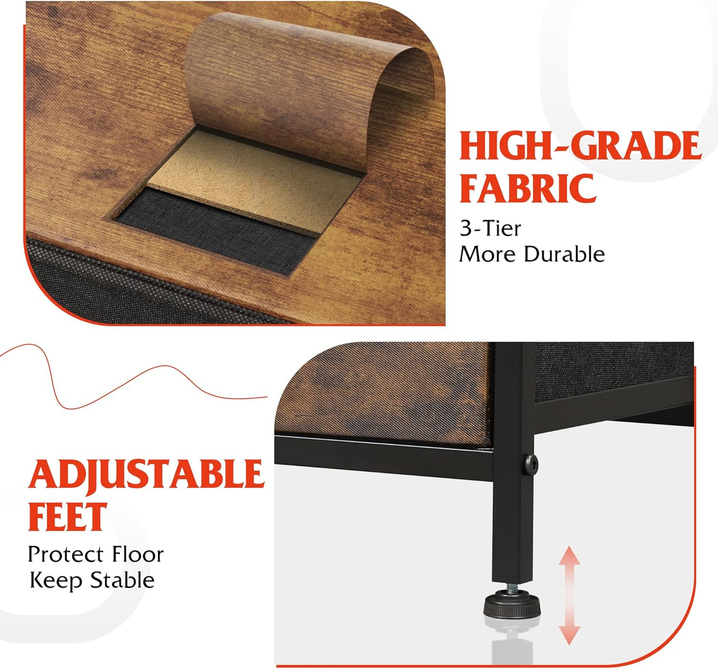 WLIVE Dresser for Bedroom with 8 Drawers, Wide Fabric Dresser for Storage and Organization, Bedroom Dressers, Chest of Drawers for Living Room, Closet, Entryway, Rustic Brown Wood Grain Print