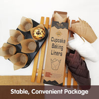 200pcs Natural Tulip Cupcake Liners for Baking Cups Unbleached European Parchment paper Tulip Muffin Liners, Cupcake Wrapper for Party, Christmas