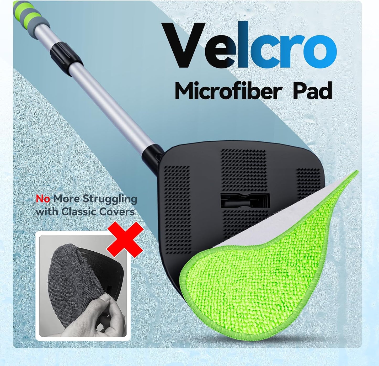 XINDELL Extendable Windshield Cleaner for Car, Long Handle Car Interior Glass Cleaning Tool with Pivot Head – Reusable Microfiber Pads, Streak-Free Auto Detailing Kit for SUV Truck