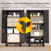 75.2" Tall Storage Cabinet, Pantry Storage Cabinets with 2 Door and 5 Adjustable Shelves, Black Kitchen Food Cabinet, Metal Utility Cabinets for Kitchen, Dinning Room, Laundry Room