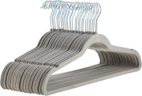Basics 30-Pack Slim Velvet Non-Slip Suit Hangers – Space-Saving Clothes Hangers with Notched Shoulders & Sturdy Metal Core – Gray/Silver