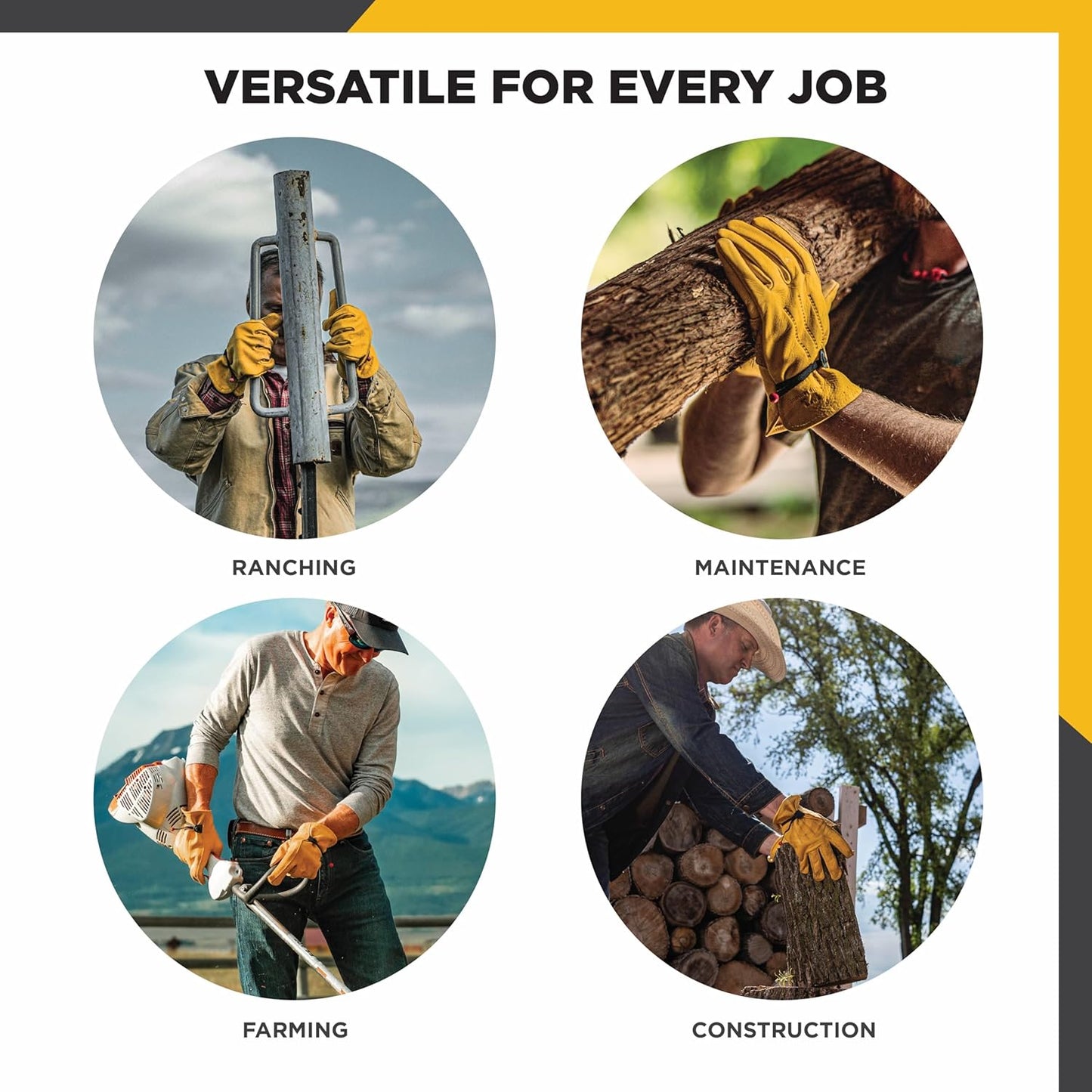 Wells Lamont Leather Work Gloves for Men – Heavy Duty, Cowhide, Abrasion & Puncture Resistant – Adjustable Wrist, Gunn Cut Design, Ideal for