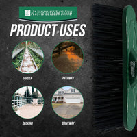 Yard Broom Outdoor Heavy Duty, 10” Garden Broom Synthetic Hard Bristle Brush Head with Strong Handle, Stiff Sweeping Brush Outdoor