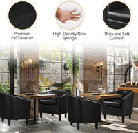 Yaheetech Barrel Chairs Set of 2, Faux Leather Club Armchairs, PU Leather Accent Chairs with Soft Padded Seat for Living Room Bedroom Waiting Reading Room, Black