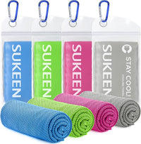 Sukeen 4-Pack Cooling Towels (40"x12") – Instant Relief for Sports, Gym, Workout & Outdoor Activities – Soft, Reusable, Breathable Microfiber with Carry Pouches