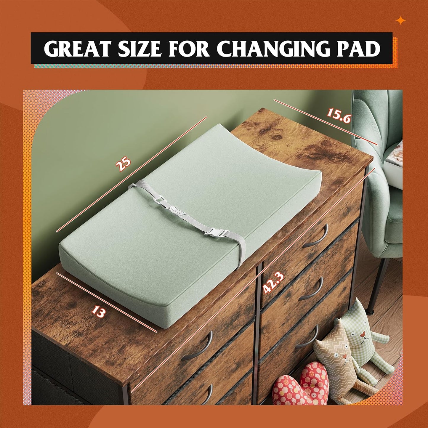 WLIVE Dresser for Bedroom with 6 Drawers, Wide Fabric Dresser TV Stand for 50 Inches TV, with Metal Frame, Wooden Top, Fabric Storage Dressers for Bedroom, Hallway, Entryway, Rustic Brown