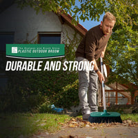 Yard Broom Outdoor Heavy Duty, 10” Garden Broom Synthetic Hard Bristle Brush Head with Strong Handle, Stiff Sweeping Brush Outdoor