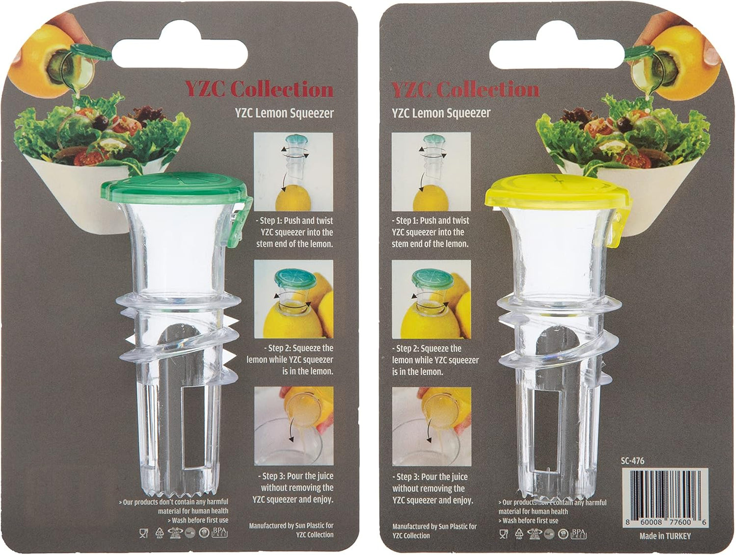 YZC Lemon Squeezer – 2-Pack Lemon-Juicer – BPA-Free Plastic Lime Juicer– Compact Juice Extractor Citrus Press with Lid – Squeeze Lime for Cocktails, Drinks