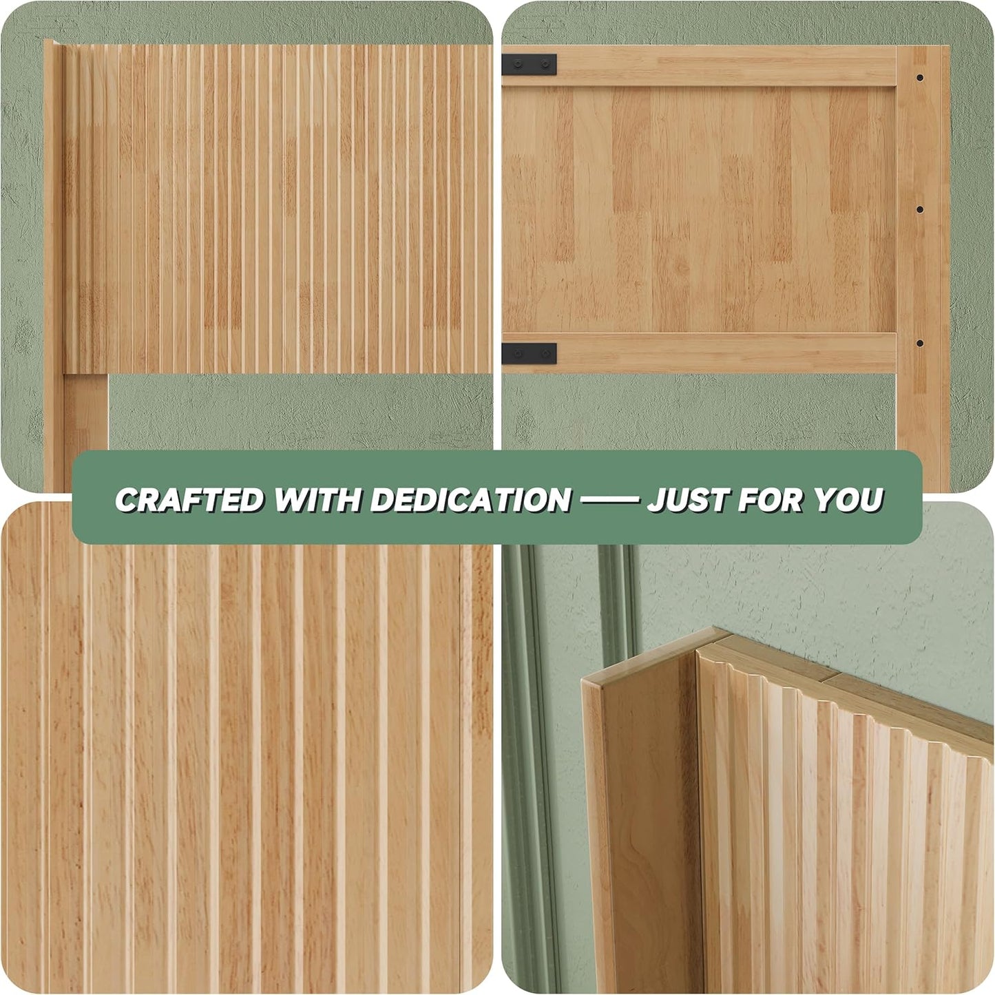 Wood Headboard Queen Size, 64.6" Wide Wooden Queen Headboard Only, Modern Farmhouse Headboards, Wall Mounted Fluted Panel, Wingback Boho Headboards, Natural