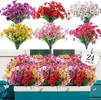 24 Bundles Artificial Flowers for Outdoor,No Fade Fake Plastic Flowers Faux Plants for Decoration Hanging Planters Indoor Outside Garden Porch Window Box Home Wedding Farmhouse - Cart Shape
