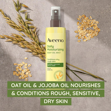 Aveeno Daily Moisturizing Dry Body Oil Mist with Oat and Jojoba Oil for Dry, Rough Sensitive Skin, Nourishing & Hypoallergenic Body Spray, Paraben-, Silicone- & Phthalate-Free, 6.7 fl. oz