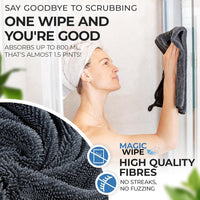 MAGIC WIPE® Bathroom Drying Cloth XXL - 2 Pack 40 x 60 cm Original All Purpose Microfibre Cleaning Cloth - Streak & Lint Free Cloth, Premium Quality Drying Towel for Bathrooms, Kitchen, Mirrors, Car