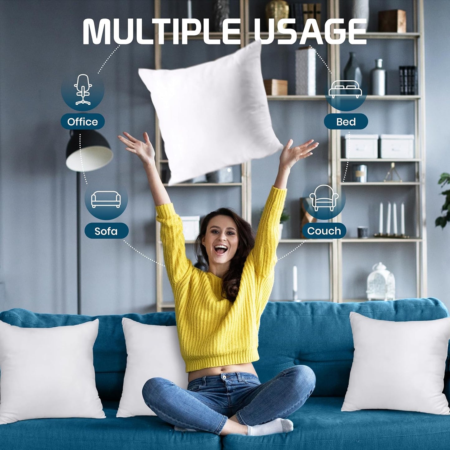 Utopia Bedding Throw Pillows (Set of 4, White) – 18 x 18 Inches Down Alternative Pillows for Bed, Sofa, and Couch - Fluffy Decorative Stuffer Pillow for Indoors & Outdoors