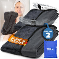 MAGIC WIPE® Bathroom Drying Cloth XXL - 2 Pack 40 x 60 cm Original All Purpose Microfibre Cleaning Cloth - Streak & Lint Free Cloth, Premium Quality Drying Towel for Bathrooms, Kitchen, Mirrors, Car