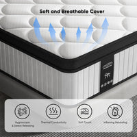 12 Inch King Size Mattress - 2025 Upgraded Hybrid Cooling Gel Memory Foam & Pocket Coils, Medium Firm Mattress in a Box for Back Neck Pain Relief, Motion Isolation, Edge Support, Breathable, White