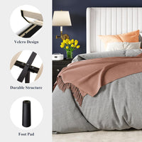 Allewie Full Size Velvet Bed Frame/Vertical Channel Tufted Wingback Headboard/Upholstered Platform Bed/Strong Wooden Slats/No Box Spring Needed/Easy Assembly/White